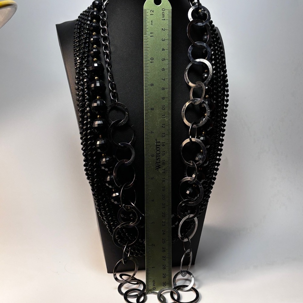 Necklace Lot Black Metal Acrylic Beads Retro Boho Goth - Picture 5 of 11